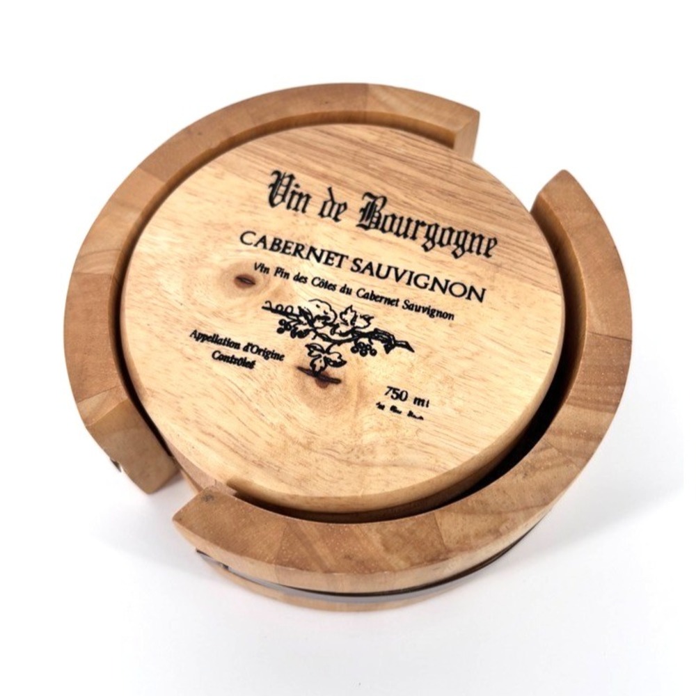 Wine Cask Wooden Coaster Set of 4 Cabernet Sauvignon‎ w Barrel Holder